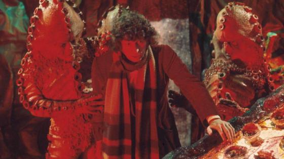 Tom Baker is menaced by Zygons